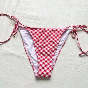 Betty Jade bikini bottoms XL red white gingham side tie plaid swimsuit string